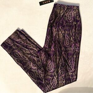 BANU Paris Dress Pants Womens 10 purple gold black NEW trouser high rise paisley